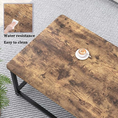 Modern Coffee Table, Rustic Wood and Metal Living Room Table with Storage Shelf, Industrial Brown, 47 Inch
