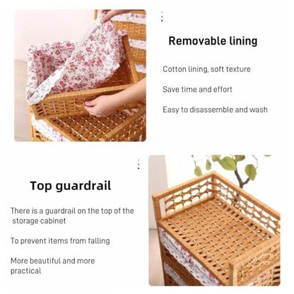 Rattan-Like Nightstand, Storage Cabinet with 3 Drawers, Minimalist Side Tables, Decorative Living Room Furniture, Multi-Function Side Cabinet for Bedroom, Living Room(White)
