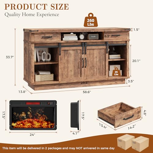 58" Farmhouse Electric Fireplace TV Stand for TVs up to 65", view 3