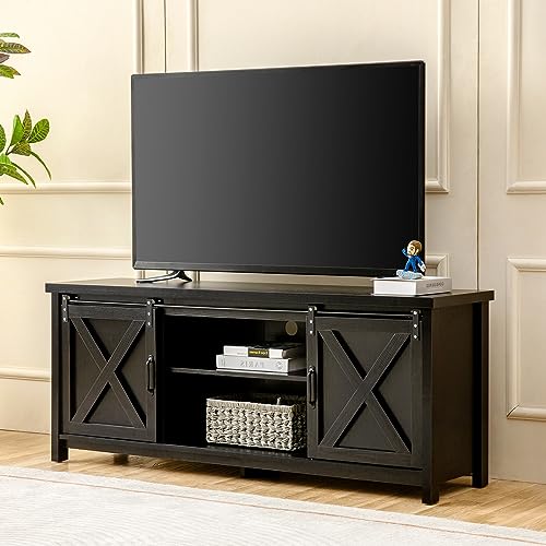 Farmhouse TV Stand with Sliding Barn Doors, view 2
