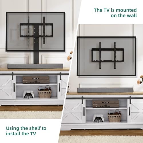 Farmhouse TV Stand for Living Room with Mount, White/Grey Wash, view 4