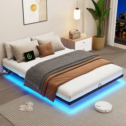 Queen Metal Bed Frame with Smart Lights and Charging Station, view 2