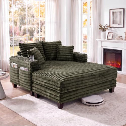 64" Oversized Chaise Lounge Chair with Wood Frame, 2 Cup Holders, view 2
