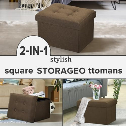 Ottoman Storage Ottoman with Storage Small Foot Rest Stool Under Desk Stool Short Folding Footrest Linen Cloth Brown 16X12X12IN