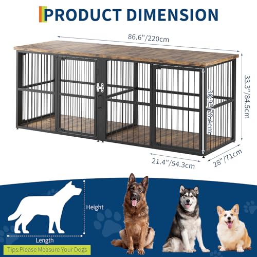 87 in Extra Large Double Dog Crate Furniture with Divider, view 3