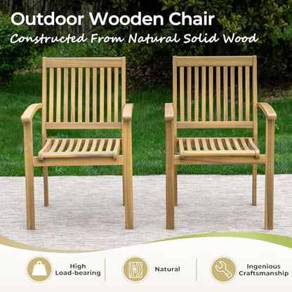 Acacia Wood Outdoor Dining Set, 7 Pieces Patio Dining Table and Chairs Set, Expandable Dining Table(1.97" Umbrella Hole) and 6 Wooden Chairs, Patio Furniture Set for Deck Poolside Backyard