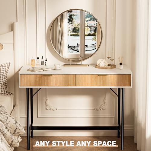 45 Inch White Desk with Drawers, Small Writing Desks for Bedroom, view 5