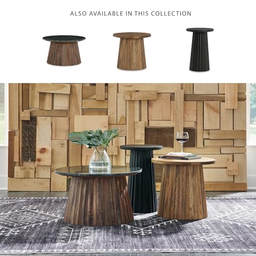 Signature Design by Ashley Ceilby Contemporary Accent Table with Fluted Base Design Wire-Brushed Effect, Solid Wood Construction, Black, 14" W x 14" D x 21.13" H
