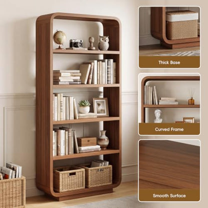 5-Tier Bookshelf, 71" Tall Bookcase, Open Display Shelves, Walnut, view 8