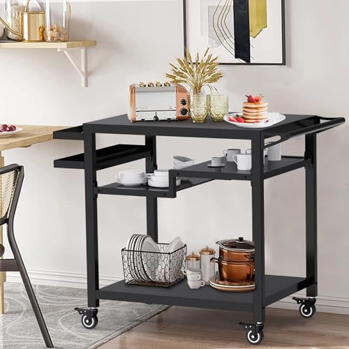 20"x 32" Three-Shelf Movable Outdoor Dining Cart Table, Multifunctional Food Prep Stand, Outdoor Grill Table with Wheels