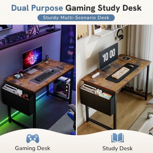 40" Small Computer Desk Home Office Desk, Gaming Desks, Brown, view 5