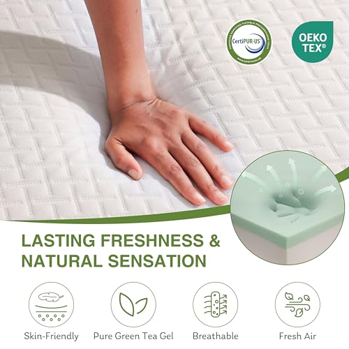 EGOHOME 5 Inch Twin Mattress for Kids, Green Tea Memory Foam, Bed in A Box, view 6