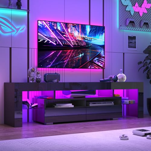70in LED TV Stand for 75/80/85 inch TV, Modern Black TV Stands for Living Room, view 2