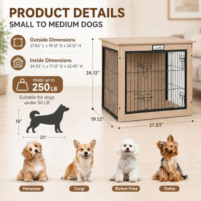 28-Inch Dog Crate Furniture for Small Dogs, Wooden Indoor Kennel, Oak, view 4