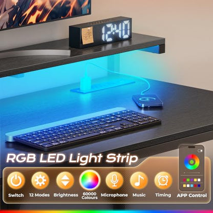 47.2 Inch Gaming Desk with LED Lights & Power Outlets, view 7