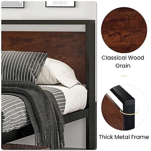 14 Inch Queen Size Metal Platform Bed Frame with Wooden Headboard and Footboard, view 6