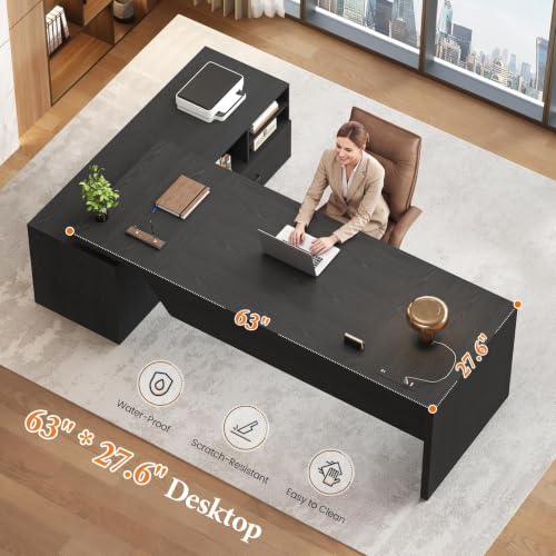 70.9" L Shaped Executive Desk with Power Outlets, view 4