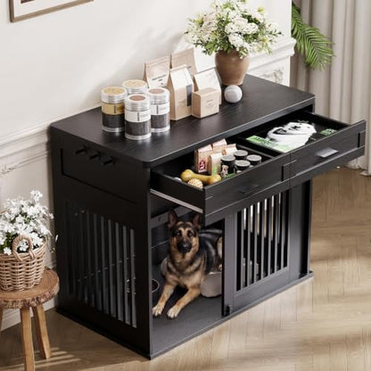 44.5in Dog Crate Furniture,Heavy Duty Dog Kennel with 2 Storage Drawers, view 8
