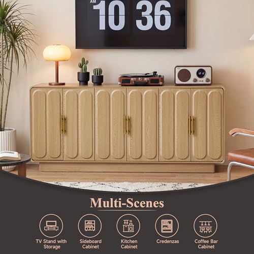 63" Modern Buffet Cabinet with Storage, Large Arched Credenza with 6 Doors, view 5