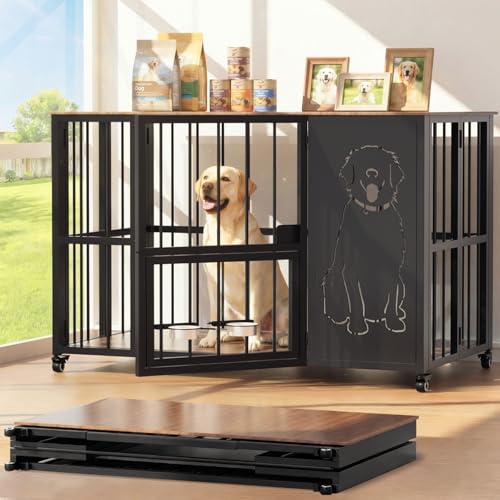 JUNEU 42'' Dog Crate Furniture - No Assembly Collapsible Large Dog Crate, view 2