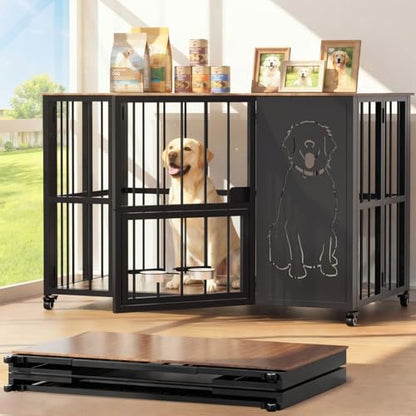 JUNEU 42'' Dog Crate Furniture - No Assembly Collapsible Large Dog Crate, view 2