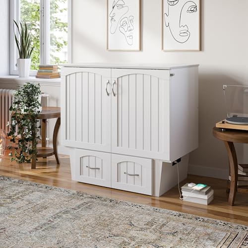 Sydney Twin Wood Murphy Bed Chest with 6" Mattress, Storage Drawer & Built-in USB Charger, White
