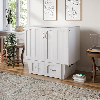 Sydney Twin Wood Murphy Bed Chest with 6" Mattress, Storage Drawer & Built-in USB Charger, White