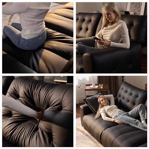 Extra Large Black Leather Couch with Chaise and Adjustable Back FSC Certified PU Leather, view 6