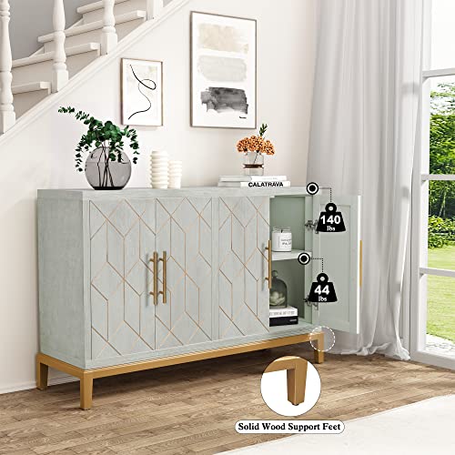 48" Accent Cabinet with 4 Doors and Shelves, Modern Credenza Storage Cabinet with Gold Trim, Green Buffet Cabinet for Living Room, Kitchen, Dining Room, Hallway