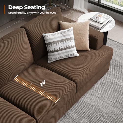 89 Inch Sofa with Extra Deep Seats Oversize, 3 Seater Sofa for Living Room, Modern Couch and Sofa, Comfy Armrests and Seats and Backrests, Easy Installation, Corduroy Fabric Brown