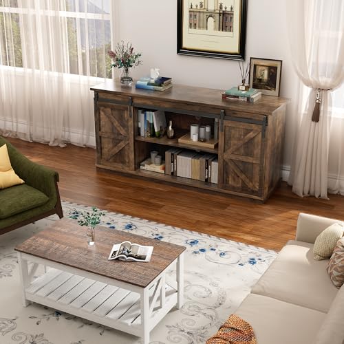 58" TV Stand for TVs up to 65", Sliding Barn Doors, Barnwood, view 5