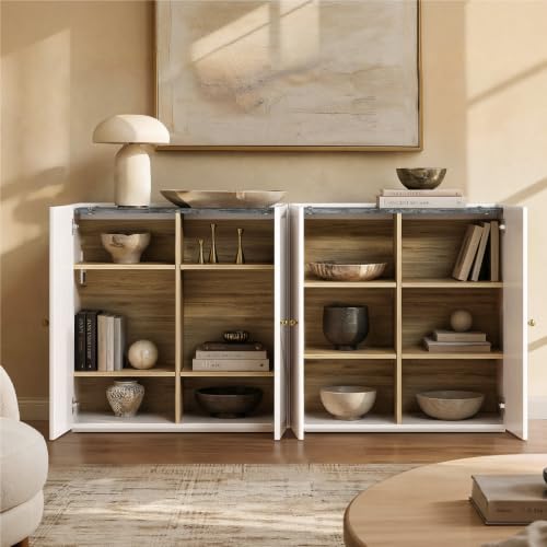 31.5" Flutted Sideboard Buffet Cabinet with Storage, White, view 7