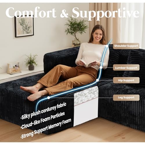 130'' U Shaped Sectional Couches for Living Room, Modular Boneless Cloud Sofa with 2 Chaise Lounges, 4-in-1 Flexible Combination Layered Foam Cushion Deep Seat Corner Couch, No Assembly Black
