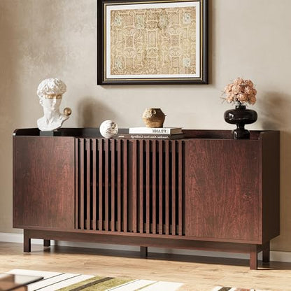 Storage Cabinet with Grille Doors, Natural Red Walnut | 2 Adjustable Shelves