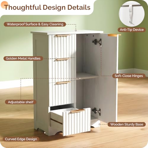 Fluted Sideboard Buffet Cabinet, Modern White Wood Storage Console with Doors and Drawers, Multi-Function Storage Cabinet for Living Room, Dining Room, Kitchen, White