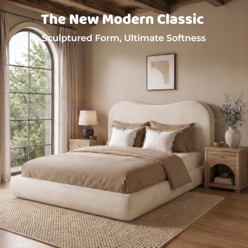 AirFrame Queen Upholstered Bed Frame with Camelback Curved Headboard, view 6