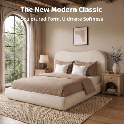 AirFrame Queen Upholstered Bed Frame with Camelback Curved Headboard, view 6