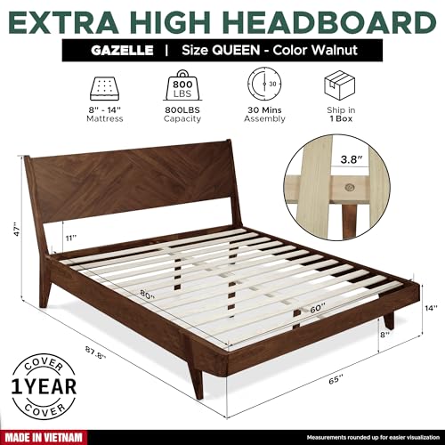 Gazelle Queen Size, Acacia Wood Bedframe with Headboard, view 3