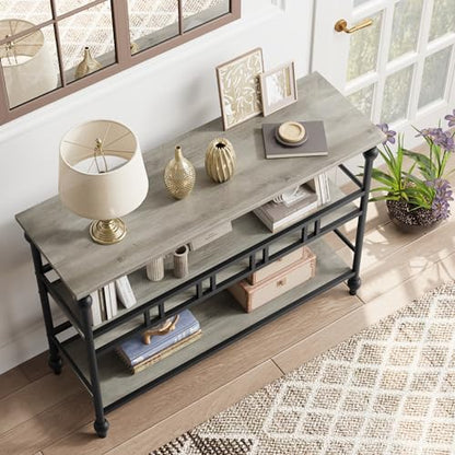43" Console Table, 3-Tier Entryway Narrow Side Table with Shelves, Sofa Table for Living Room, Hallway, Bedroom, Rustic (Gray)