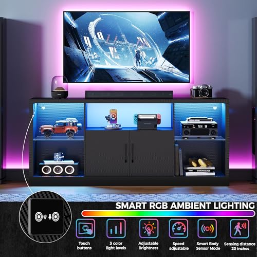 59" TV Stand for TVs up to 65", LED Entertainment Center, Black, view 8