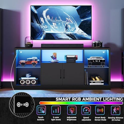59" TV Stand for TVs up to 65", LED Entertainment Center, Black, view 8