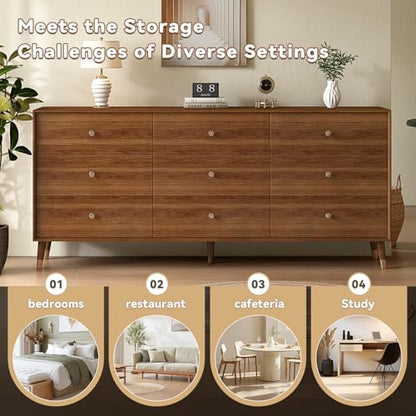 Dresser for Bedroom, 63 Inch 9 Drawer Wooden Chest of Drawers, view 5