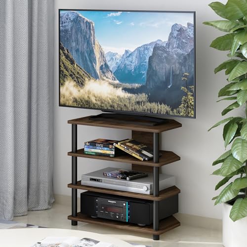 Turn-N-Tube Easy Assembly 4-Tier Petite Entertainment Center / TV Stand / TV Unit / TV Desk, Columbia Walnut/Black