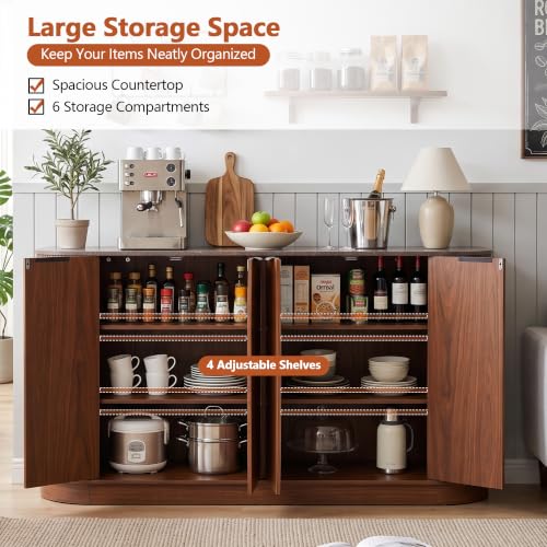 Modern Sideboard Buffet Cabinet with Storage, 59” Curved Credenza, Walnut, view 5