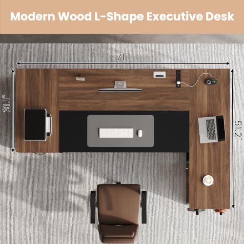 71" Executive Desk with Lockable File Cabinet, view 4