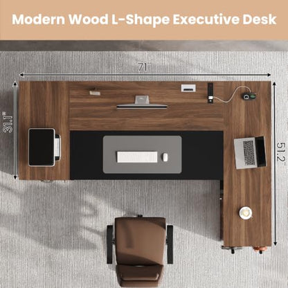 71" Executive Desk with Lockable File Cabinet, view 4