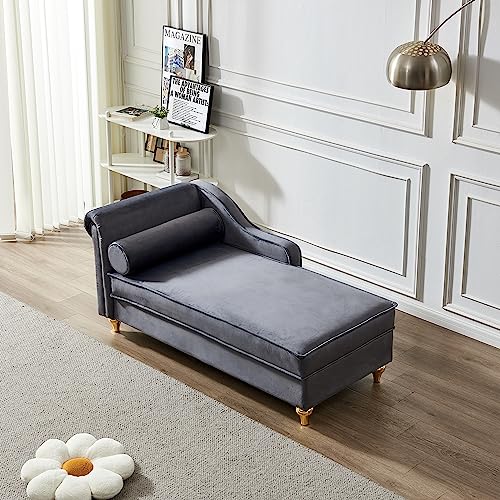 Modern Upholstery Chaise Lounge Chair with Storage Velvet (Grey), view 4