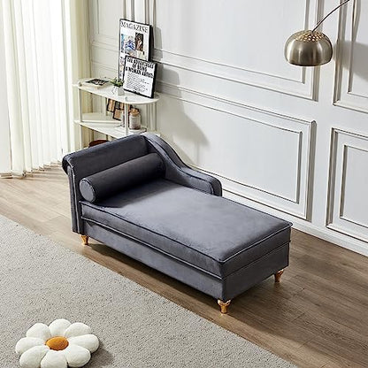 Modern Upholstery Chaise Lounge Chair with Storage Velvet (Grey), view 4