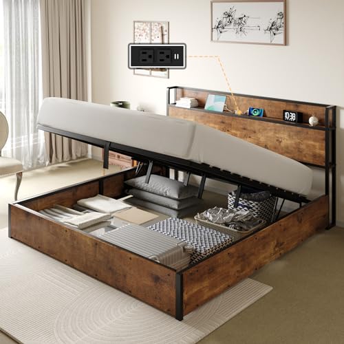 King Size Lift Up Storage Bed Frame with Charging Station, view 2
