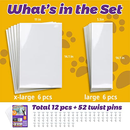 Anti-Cat Scratch Furniture Protector-12-Pack –Single-Sided, Heavy-Duty Self-Adhesive Tape, No-Residue for Couch, Doors & Walls - with 52 Twist Pins